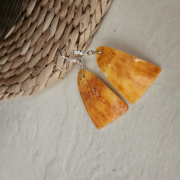 NWOT Native American Navajo Spiny Oyster Shell Slab Earrings 🧡 - Picture 5 of 7